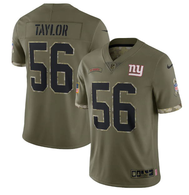 Men's New York Giants #56 Lawrence Taylor Olive 2022 Salute To Service Limited Stitched Jersey Men's New York Giants #56 Lawrence Taylor Olive 2022 Salute To Service Limited Stitched Jersey